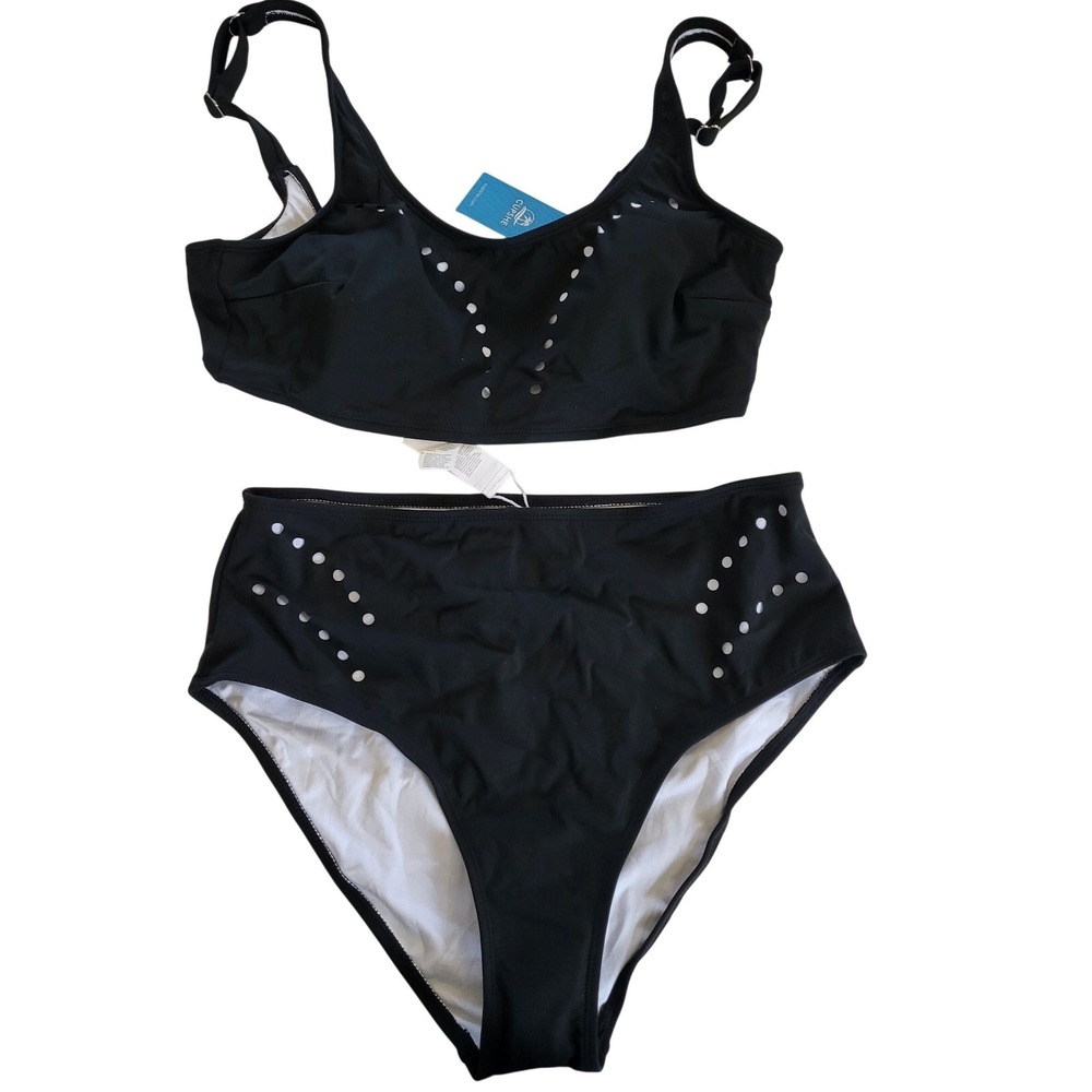 Cupshe Size Large Black Laser Cut Eyelet High Waisted Bikini Set CAA12B4D083AA